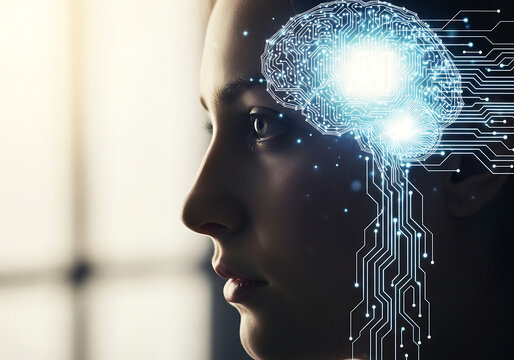 AI Brain Innovation Concept Woman Digital Future Artificial Intelligence - Powered by Adobe