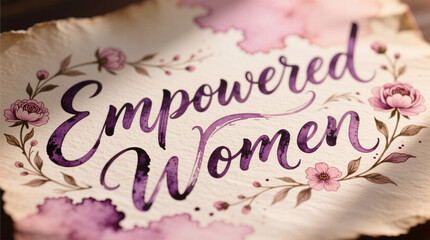 Empowered Women Celebration Calligraphy with Floral Accents