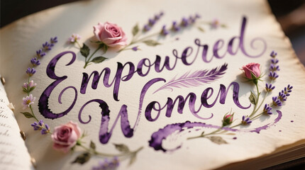 Empowered Women Celebration Calligraphy with Floral Accents