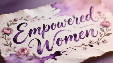 Empowered Women Celebration Calligraphy with Floral Accents