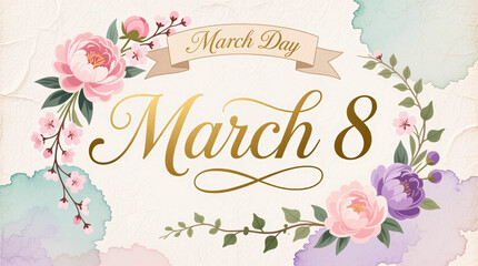 March 8 Celebration Typography with Floral Details