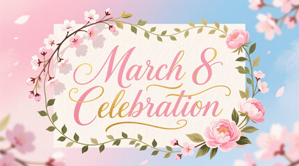 March 8 Celebration Typography with Floral Details