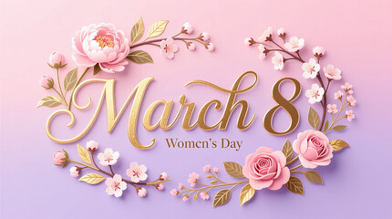 March 8 Celebration Typography with Floral Details