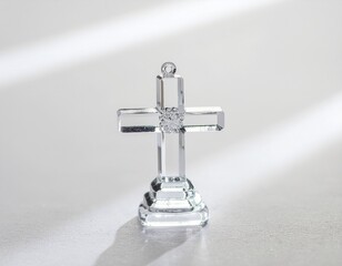Glass Figurine of a Christian Cross Isolated on a White Background