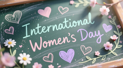 International Women&rsquo;s Day Celebration Chalk Typography with Flowers
