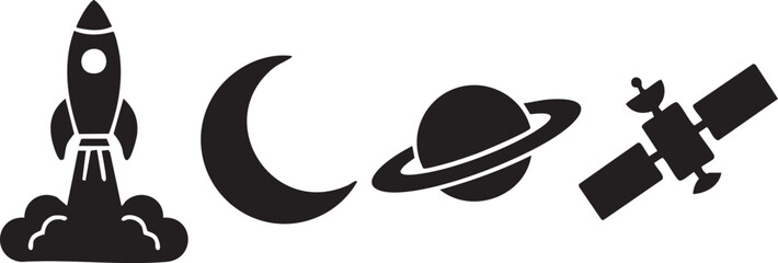 Black silhouette rocket ship launching moon planet satellite space crescent © Yasin