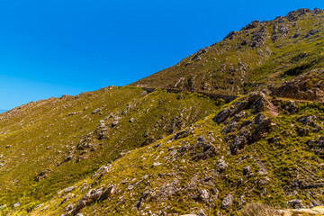 A view of the Swartberg pass approaching the summit in the Swartberg mountains in South Africa in springtime