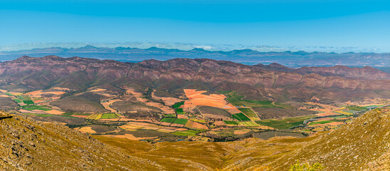 A panorama view across the Swartberg mountains in South Africa in springtime