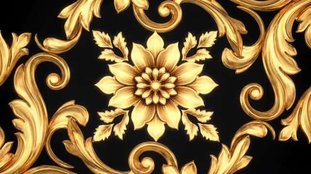 Elegant Gold Ornate Scrollwork Border With Flower Blossom In Center On Black Background Elegant Ornate Design Regal Opulent Decorative