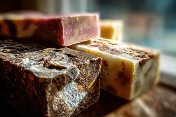 Artisan Soap Bars in Various Colors and Textures