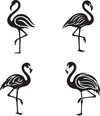 Obraz premium Elegant black flamingo silhouette collection for tropical designs and exotic animal themes