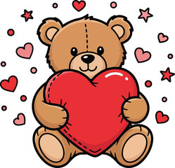 Obraz premium Cute Cartoon Bear Holding Heart for Love and Affection