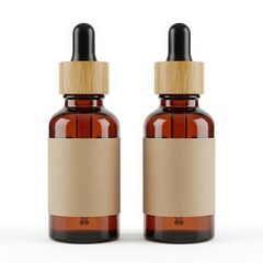 Two amber glass bottles with dropper caps