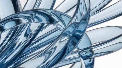 Abstract Blue Swirls of Transparent Material with Smooth Curvature and Shine