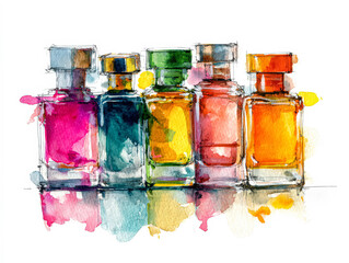 Colorful Watercolor Bottles of Fragrance