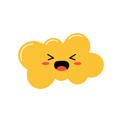 Cute Yellow Cloud Character with Funny Laughing Face Flat Cartoon Illustration