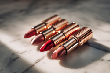 Collection of Luxurious Lipsticks on Marble Surface
