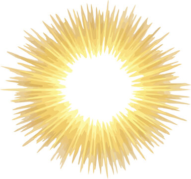 Vibrant yellow sunburst or explosion of light on white background