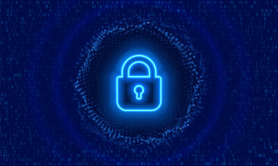 Cyber security shield with digital padlock icon. Data protection, secure access, digital encryption and online network security. Vector illustration.