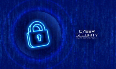 Cyber security shield with digital padlock icon. Data protection, secure access, digital encryption and online network security. Vector illustration.