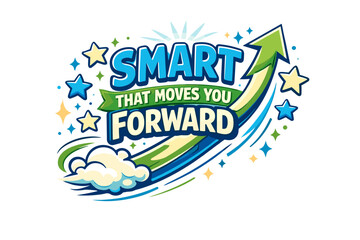 Dynamic arrow with motivational phrase and colorful stars symbolizing progress