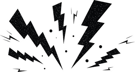 Black lightning bolts on white background with dynamic explosion effect
