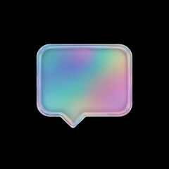 Holographic Speech Bubble 3D Icon - Iridescent Communication Symbol on Black