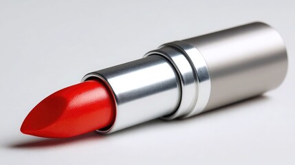 Modern Red Lipstick in Sleek Silver and Champagne Metallic Tube
