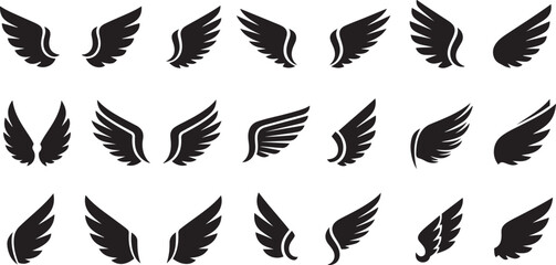 Collection of Black Silhouette Wing Icons and Designs wings angel