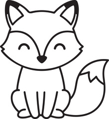 Cute cartoon fox illustration with closed eyes and a bushy tail animal