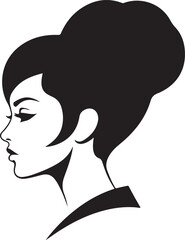 Stylized black silhouette profile of a woman with an elaborate beehive hairstyle head