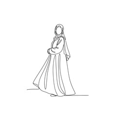 Fototapeta premium Elegant woman in flowing abaya and hijab line art