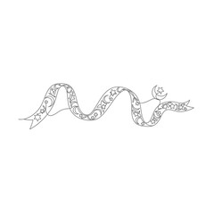 Elegant wavy ribbon with floral accents hand drawn sketch