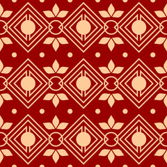 Obraz premium Red and Gold Geometric Diamond Seamless Pattern with Asian Ornament Style 