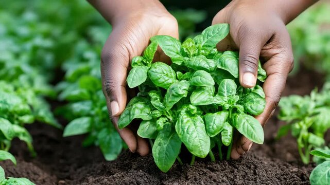 Nurturing Greens: A pair of hands tenderly cradles a lush, vibrant bundle of leafy greens, embodying the essence of care, growth, and the bounties of nature.