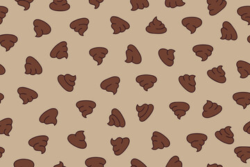 Seamless pattern of feces of various shapes on a beige background.