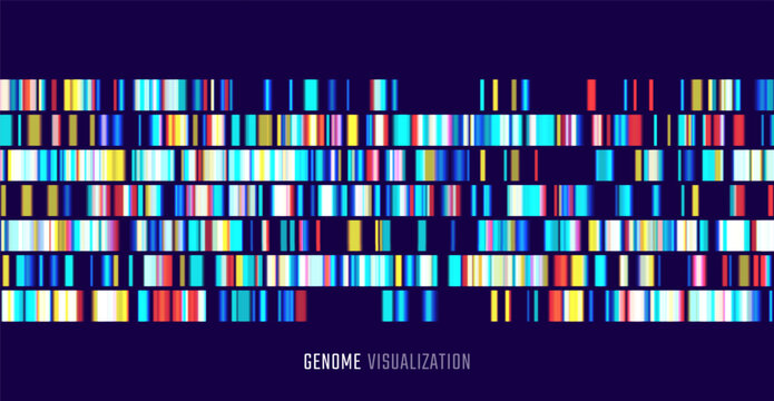 Genomic data visualization. Abstract DNA sequencing and genome mapping graphics. Scientific concept for medical research, biotechnology, and genetic testing. Vector illustration.