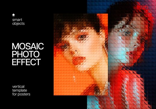 Mosaic Glass Poster Photo Effect Mockup