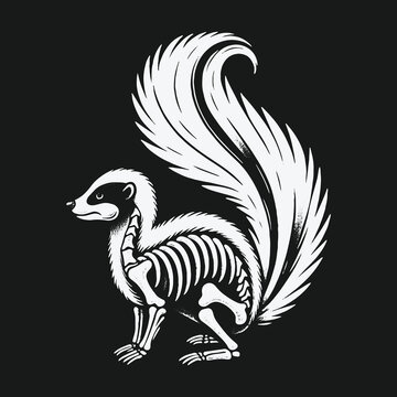 Monochrome skunk illustration with a visible skeleton design.