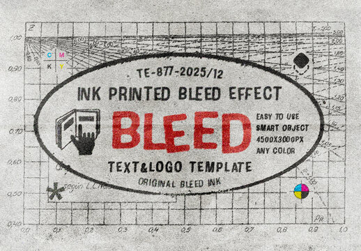 Ink Printed Bleed Text Effect Mockup