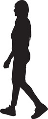 vector,side view of a silhouette of a woman walking with casual clothes with her head covered,