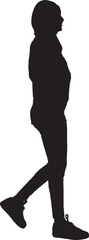 vector,side view of a silhouette of a woman walking with casual clothes with her head covered,