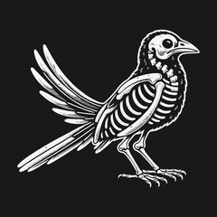 Fototapeta premium Detailed black and white illustration of a bird skeleton.