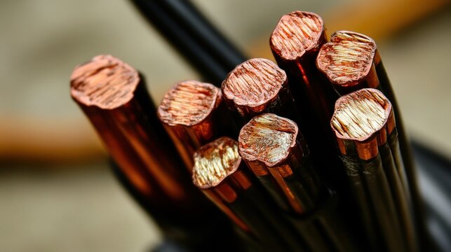 Copper wire bundle macro view of electrical conductors