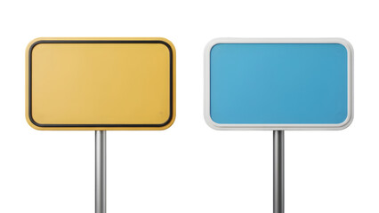 Blank road sign boards on transparent background, yellow and blue signs