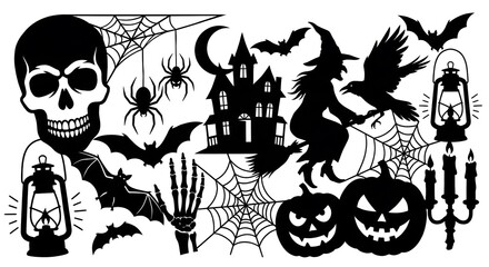 Obraz premium Halloween Silhouette Collection Featuring Spooky Icons and Creatures scary horror