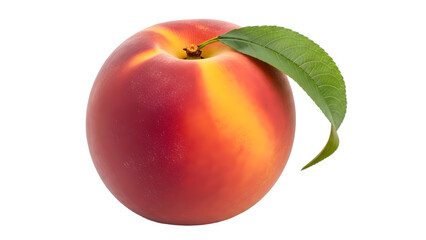 Fresh peach with green leaf on transparent background