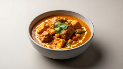 Indian curry in a simple bowl with minimal garnish