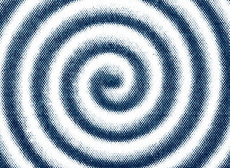Blue halftone spiral swirl pattern on paper macro texture