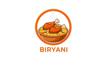 Biryani food logo with chicken and rice on transparent background